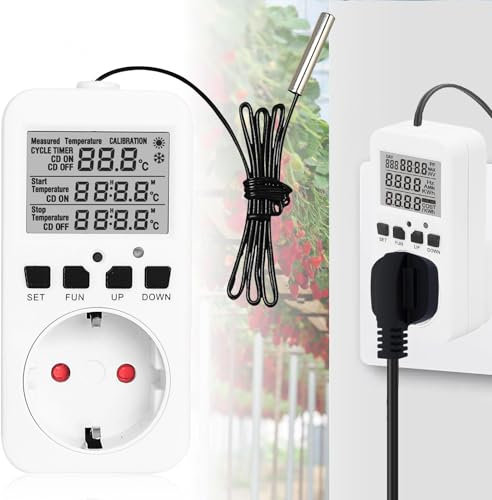 Regolatore di temperatura, 230 V, termostato con sonda, termostato elettronico con timer, regolatore di temperatura digitale per serra, acquario, terrario rettili