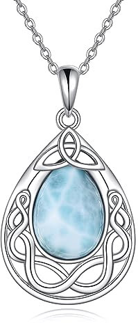 Larimar Teardrop Anhänger Kette Sterling Silber Keltische Knoten Kette Achat Irish Schmuck Geschenke für Damen