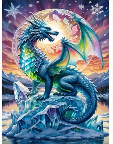 feelive Dragon Peinture Diamant Adulte, DIY Dragon Diamond Painting Complet 5D Diamond Painting Kit Artisanat Strass Point de Croix Painting pour Adultes, Enfants, Décoration Intérieur 30x40cm