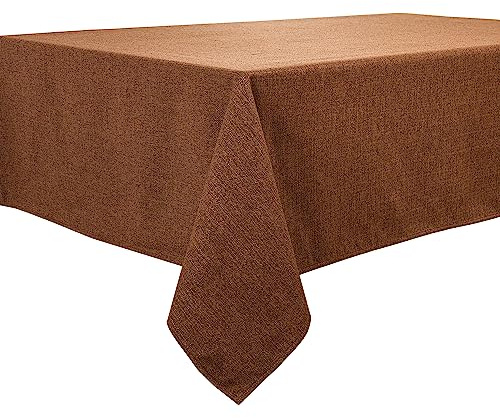 BALCONY & FALCON Table Cloth Waterproof Washable Brown 145x300cm | Rectangular, Faux Linen, Heavyweight, Wrinkle Resistant, Wipe Clean, Farmhouse, Dining, Kitchen, Wedding, Party, Outdoor