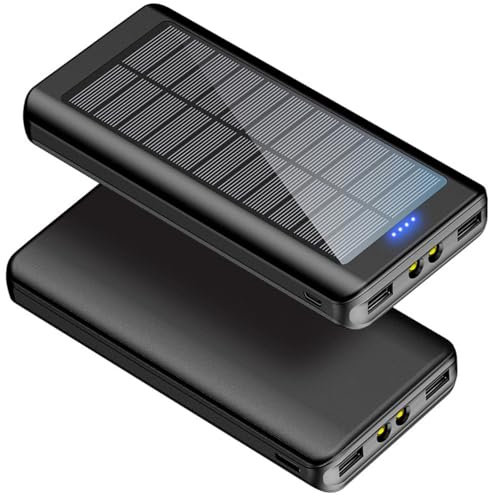 TOVE KNIGHTY Batterie Externe 30000mAh,USB C Chargeur Solaire 15W PD 3.0A Charge Rapide,2 Sorties 1 Entrées Batterie Charge Externe avec LED Lampe de Poche Power Bank