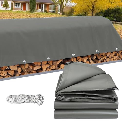 Bâche Universelle, Bâche Imperméable 3.5 x 4.5 m Imperméable Résistante Aux Déchirures UV Intempéries Bâche de Protection Imperméable pour Bois Housse de Protection, Gris