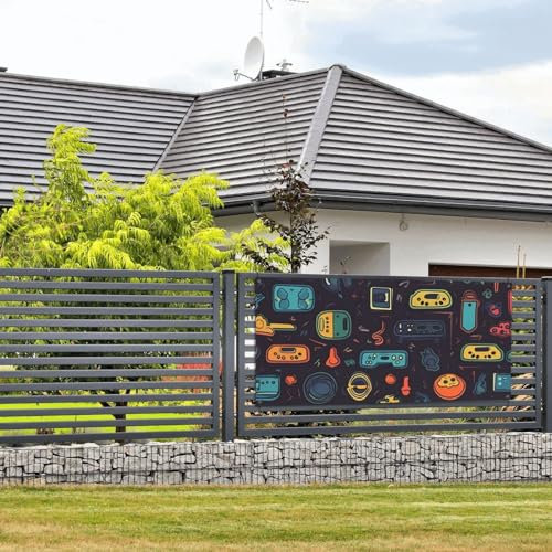 Banner Party Decor Happy Birthday Banner Personalized Banner with Brass Grommets Game Video Gaming Pattern Banner Party Background Yard Banner Sign Backdrop for Indoor Outdoor Decorations Medium