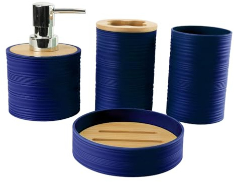 perfk 4X Badezimmer-Zubehör-Set, Mundwasserbecher, Einweihungsgeschenk, Moderne Seifenschale, Seifenspender, für Arbeitsplatten-Waschtisch, Badezimmer, Dunkelblau