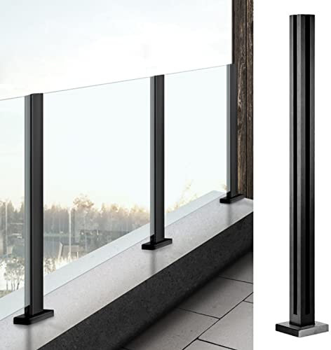 Black Square Glass Railing Post Clamp for Balustrade Pool Fence Garden Stairs Balcony and Platform Home Garden Glass Floor Clamp with Corner Post for Glass Balustrade and Fencing