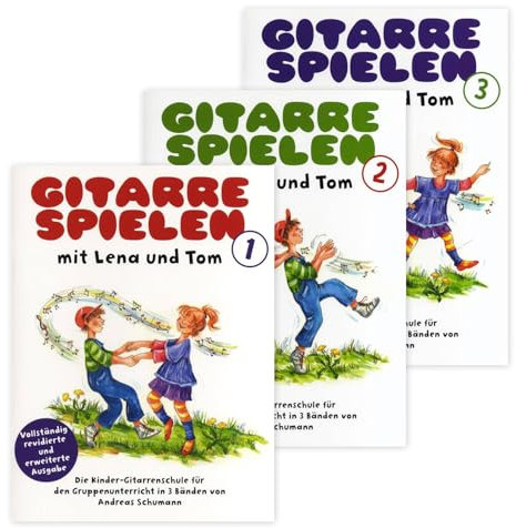 Gitarre Spielen mit Lena und Tom Band 1, Band 2 und Band 3 (BOE7306, BOE7307, BOE7308, 9783865434371, 9783865434388, 9783865434395) + Poliertuch aus Mikrofaser + 2 Gitarrenpleks (Starterset)