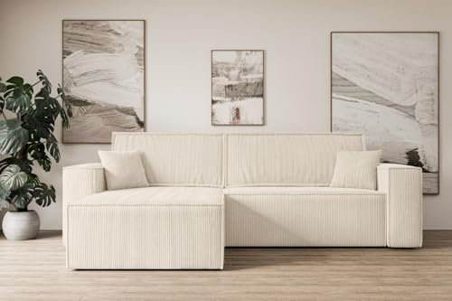 ALTDECOR Ecksofa mit Schlaffunktion und Bettkasten Corner Sofa Eckcouch Couch L-Form universal, Links/rechts Schlafcouch Ausziehbar Wohnlandschaft Schlafsofa Celtic-XL - 277x143x83cm Beige