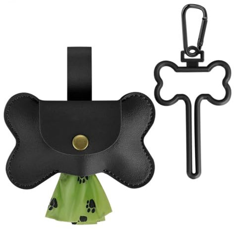 SGERUFZ Dispensador de Bolsas para Excremento de Perro con Clip Manos Libres, Porta Bolsas de Cuero para Paseos con tu Mascota (Bolsas no incluidas)