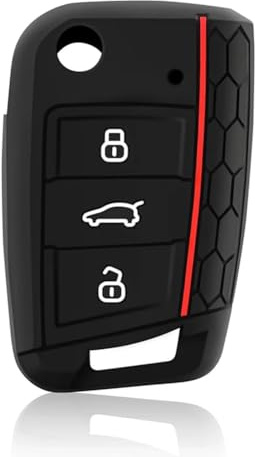 Chaexii Silikon Schlüsselhülle für VW,3 Tasten Polo Autoschlüssel Gehäuse | Für Volkswagen Golf 7, MK7,MK6,Touran,Tiguan,Tarraco,Seat Leon,Ibiza,Skoda Octavia Schlüsselzubehör