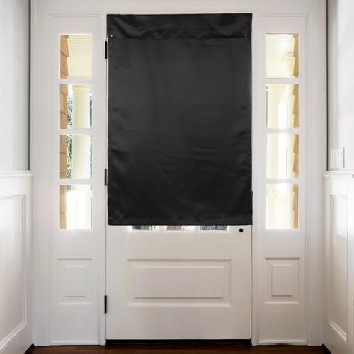 sourcing map Blackout Door Curtains, French Side Door Window Curtain for Privacy, Glass Patio Front Doors Sidelight Tie Up Shade, Black, 26 x 39, 1 Panel