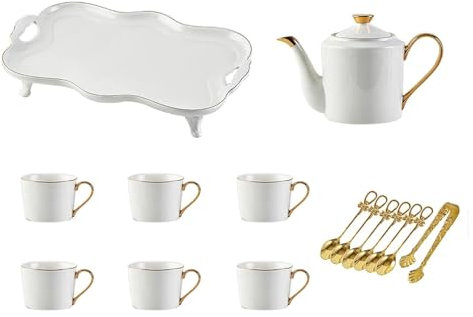 Tea Set with Tray Teaspons, Tea Cup Teapot 1200Ml 6 Cups 240Ml, Modern Tea Service