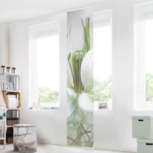 micasia Schiebegardine halbtransparent 60er Paneel Klett Blumen Textil lichtdurchlässig - Motiv Modern Flächenvorhang Weiss Wohnzimmer Schlafzimmer 1758 (60x250 cm - 1 St.)