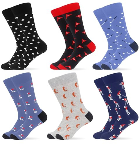 WeciBor Men's Bamboo Golf Socks Soft Casual 6 Pack Novelty Gifts for Dad Size 8-12