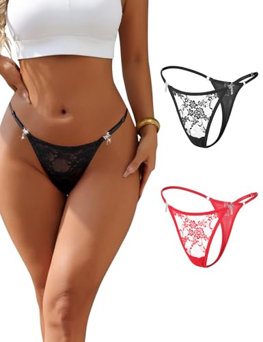 ohmydear String sexig tanga dam chic spets stringsnöre justerbart bälte mikro G-string T-rygg underkläder plusstorlek damunderkläder med strass
