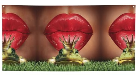 Red Lips Getting Ready to Kiss a Frog Banner Outdoor/Indoor Banner Dekoration für Geburtstag, Party, Hochzeit, Festival, Halloween