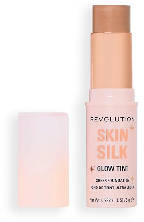 Revolution Skin Silk Glow Tint Transparenter Foundation Stick – Für Strahlende Haut, Kaschiert Unreinheiten & Glättet Feine Linien, Farbton Medium Tan Neutral, 8g