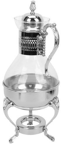 KICHOUSE Tetera de Vidrio Europea Calentable para Café y Té Capacidad Grande Diseño Elegante Plateado para Uso Hogar y Cafeterías