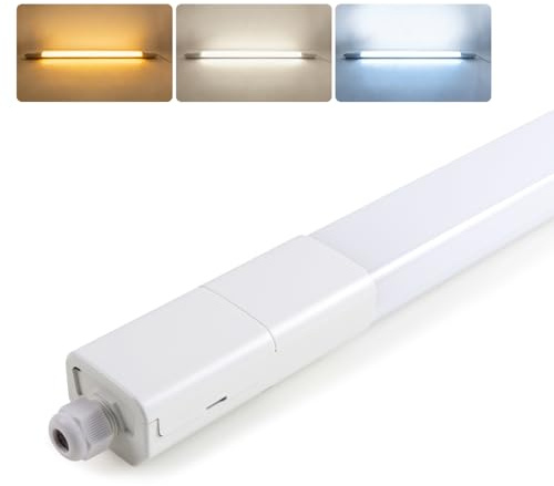 Bloombeam LED Feuchtraumleuchte 115cm, 36W 4400lm, IP65 wasserdichte Röhre | Deckenleuchte für Werkstatt, Garage & Keller: drei Farbtemperaturen 3000K/4000K/6500K, Reihenschaltung, 1 Stück
