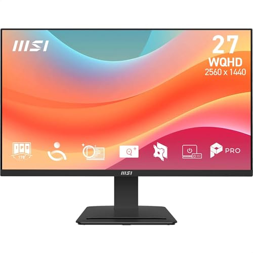MSI PRO MP273Q E7 27-Inch WQHD Computer Monitor, 2560x1440 IPS, 75Hz, 1ms, HDR Ready, Adaptive-Sync, Eye Care, HDMI 2.0, DP 1.2a, Tilt Adjustable, Vesa Mount, Black
