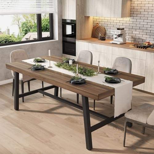 GarveeMore Esstisch Küchentisch Esszimmertisch Für 6 Bis 8 Personen Rechteckig Holztisch Industriedesign Tisch Mit Stabilen Schwarzen Metallbeinen Für Küche, Wohnzimmer & Esszimmer, 180x90x76cm