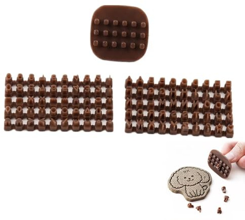NOPVUFA Set di Timbri Lettere Alfabeto e Numeri per Biscotti, Stampi per Pasta di Zucchero e Decorazione Torte, Formine per Dolci Fai da Te in PP, Ideale per Fondente e Pasticceria, Colore Marrone