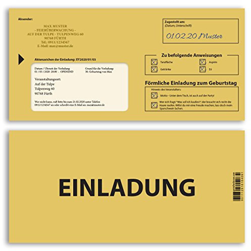 gestaltenlassen.com (10 x) Einladungskarten Geburtstag Mahnbescheid förmliche Zustellung Einladungen