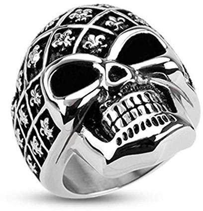 UrbanBijoux Bague homme acier inoxydable tête de mort croix fleur de lys biker - 62