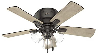 Hunter Crestfield 52153 - Ventilador de techo para interiores de 42 pulgadas con luces LED y cadena de tracción, montaje de perfil bajo, 5 aspas, para dormitorio, sala de estar o cocina, silencioso