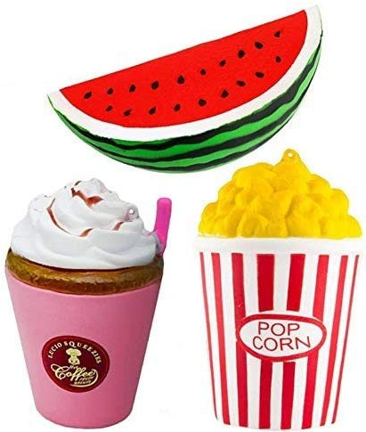 ZhengYue 3 Stück Kawaii Squishy Spielzeug - Popcorn Frappuccino Watermelon Squeeze Stress Squishies Langsam Dekompression Creme Duftenden Geschenk für Kinder Erwachsene Mädchen Jungen