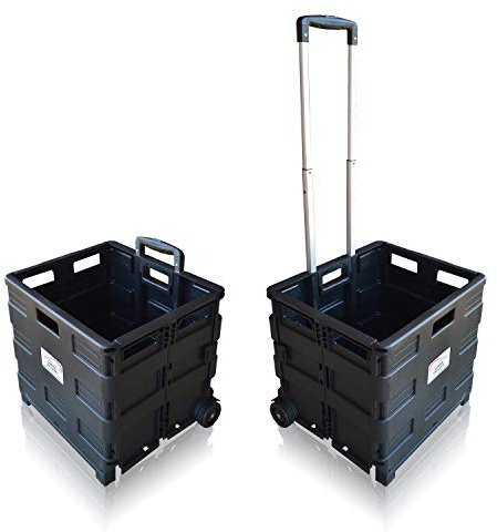Pack and Go Folding Shopping Trolley, With Wheels, Capacity 40kg, Good for Shopping, Camping, Fishing, Festival, Cart, Trolley, Optional Lid (Black Trolley) – Sun Leisure®