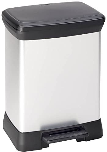 CURVER Poubelle à pédale Deco Bin - 30 Litres - Poubelle Haute Aspect Argent - Poubelle en métal et Plastique pour Cuisine, Bureau, Salle de Bain - 39 x 29 x 50,5 cm