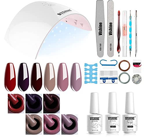 Vishine Komplettes Set Nagellack, semi-permanent, LED-Lampe, 36 W, Nageltrockner, 6 Fläschchen, Gel-Nagellack, Top Base Coat, komplett, Maniküre, Werkzeuge, Zubehör Nail Art Kit Anfänger #022