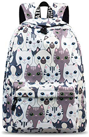 YANAIER Waterproof School Backpack for Girls Teens Cute Print Bookbag Laptop Backpack Women Travel Casual Daypack Cat