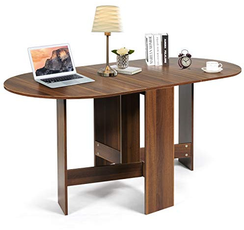 GOPLUS Esstisch mit 3 Formen, Konsolentisch Klappbar, Beistelltisch Holz, Klapptisch mit abgerundeten Ecken, Multifunktion, Rund, Modern, für Esszimmer, Wohnzimmer, Küche, Braun