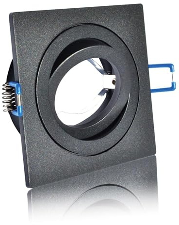 Lichtidee 5 x Einbaustrahler Rahmen Lampe Spot schwarz matt eckig Druckguss+GU10 L Fassung 230 Volt