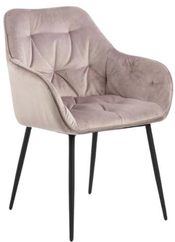 AC Design Furniture Bentley Carver Esszimmerstühle 2er Set, H: 83 x B: 58 x T: 55 cm, Dusty Rose/Schwarz, Samt/Metall, 2 Stk.