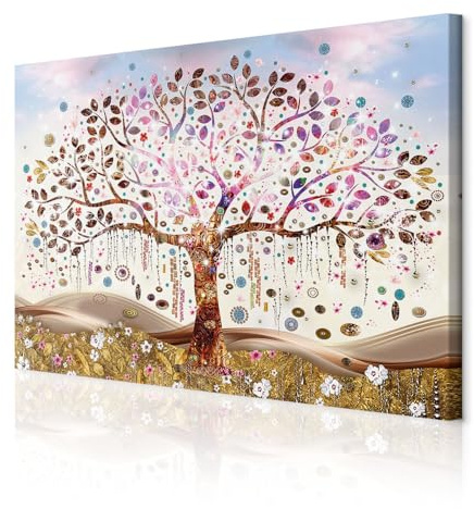 decomonkey Wandbilder Baum Abstrakt 60x40 cm 1 Teilig Leinwandbilder Gustav | Strukturleinwand, Holzkeilrahmen, Bild auf Leinwand, Kunstdruck, Wanddeko, Wohnzimmer, Wanddekoration, Klimt