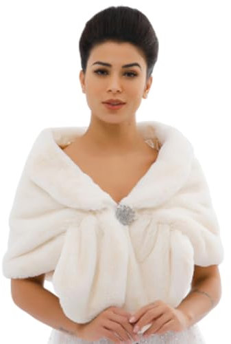 Genglass Ärmelloser Kunstpelz Schal Hochzeit Pelz Wraps und Schal Braut Pelz Stola für Braut und Brautjungfern (Elfenbein)
