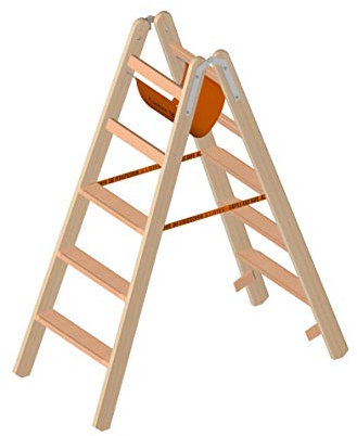 Layher Holzstehleiter - mit 5 Stufen; Holzleiter mit 80mm breiten Stufen, beidseitig begehbar; Lรคnge 1,37 m
