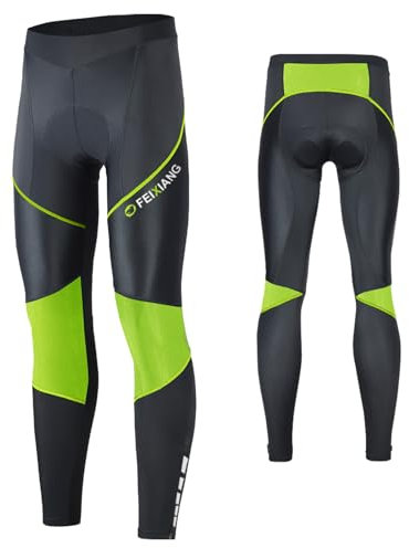 MEETWEE Herren Radlerhose Lange Fahrradhose, Kompression Radhose Leggings Radsport Hose für Männer Elastische Atmungsaktive 3D Schwamm Sitzpolster (Grün-a, XL)