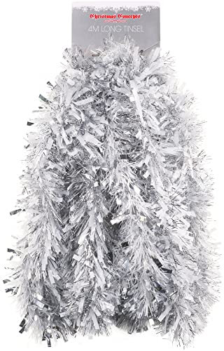 Christmas Concepts 4m Fornido/Fino Oropel - Decoraciones para árboles de Navidad (Plata Blanca)