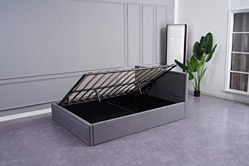KOSY KOALA Grey Upholstered Ottoman Storage gas side lift Bed Natural Linen Fabric bed 4ft6 double bed (4FT6 STANDARD DOUBLE)