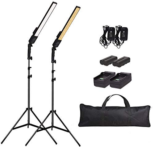 GSKAIWEN LED Videolicht batteriebetriebenes Fotolicht mit tragbarer Handstab,dimmbar 2800-5500K Photo Studio-Beleuchtungsset mit NP-F550 Lithium-Ionen-Akku und Lichtständer für Porträt, Außenvideo