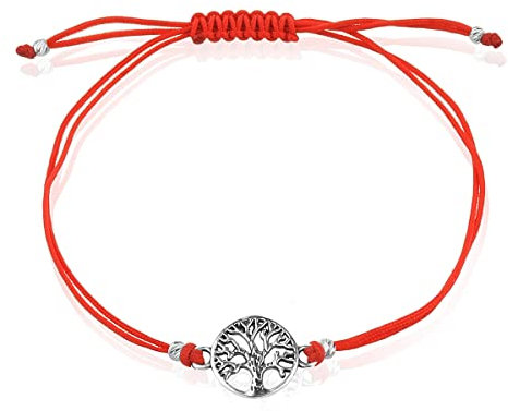 SALE! Baums des Lebens Armband Armreif Sterling Silber 925 Rote Schnur Rund Charm Verstellbares