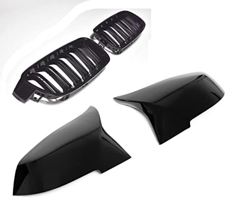 Kompatibel mit/Passend für BMW 3er F30/F31 Grill + Spiegelkappen Hochglanz Schwarz 2011-2019