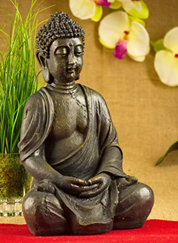 Buddha Figur 30 cm in Bronze Optik – dekorative Buddha Statue für Wohnzimmer, Garten, Meditation & Yoga – asiatische Deko Skulptur stabil & langlebig