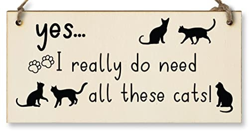 The Plum Penguin Handmade Wooden Hanging Wall Plaque I Really Do Need All These Cats Funny Sign Pet Lover Cat Mum Dad