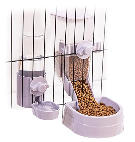Rabbit Food and Water Bowls Set, Automatic Bunny Feeder Food Dish Small Animal Bin Feeder with Lid for Bunny Cat Ferret Chinchilla Guinea Pig
