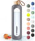 Wessper Bouteille d'eau en Verre, Gourde Reutilisable, en Borosilicate, Avec Marqueur de Temps de Motivation, Couvercle en bambou, En silicone, pour Enfant et Adultes, pour Sport, Camping – Grise