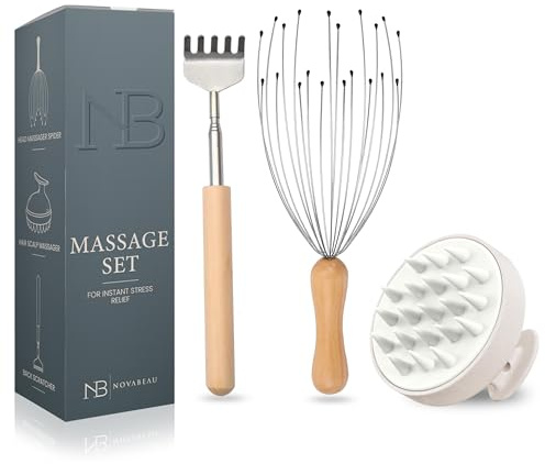 Novabeau Kopfmassage Spinne 3-teiliges Rückenkratzer ausziehbar,Kopfmassage Spin & Kopfhaut-Massagebürste-Kopfhaut-Massagegerät-langlebige Silikon-Haarbürste ergonomische Shampoo-Bürste gegen Schuppen